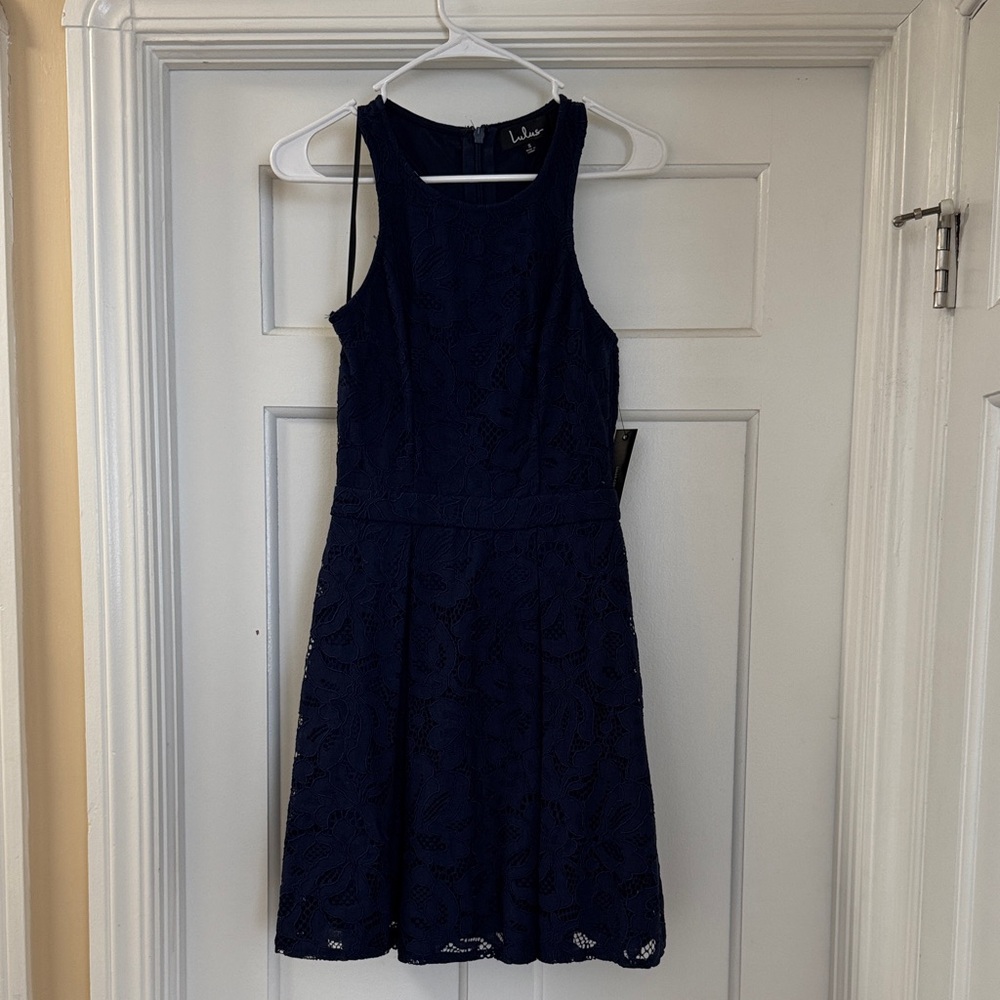 Lulu's Navy Lace Sleeveless Fit & Flare Dress